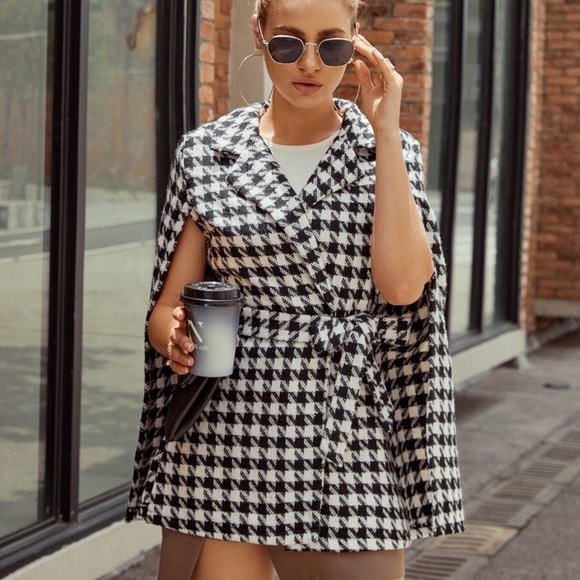 BellanBlue Black and White Houndstooth Cape - Picture 2 of 15